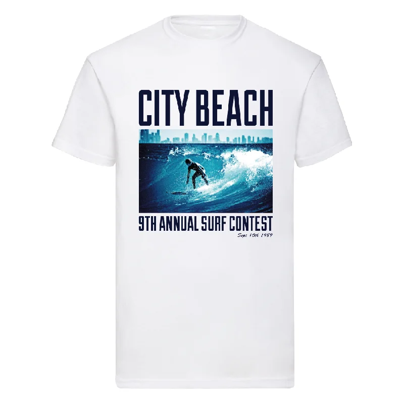 T-Shirt For Team Logo Customization-Adult Unisex Retro City Beach Surf Contest T-Shirt