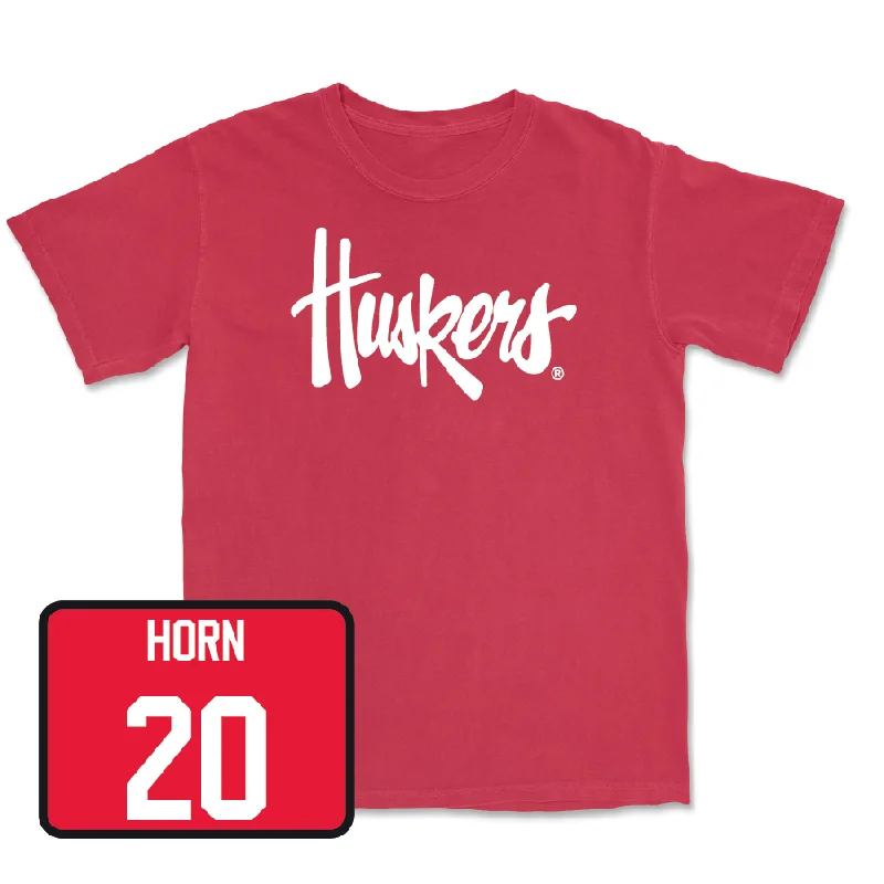 T-Shirt For Custom Team Orders And Gifts-Red Baseball Huskers Tee - Tyner Horn