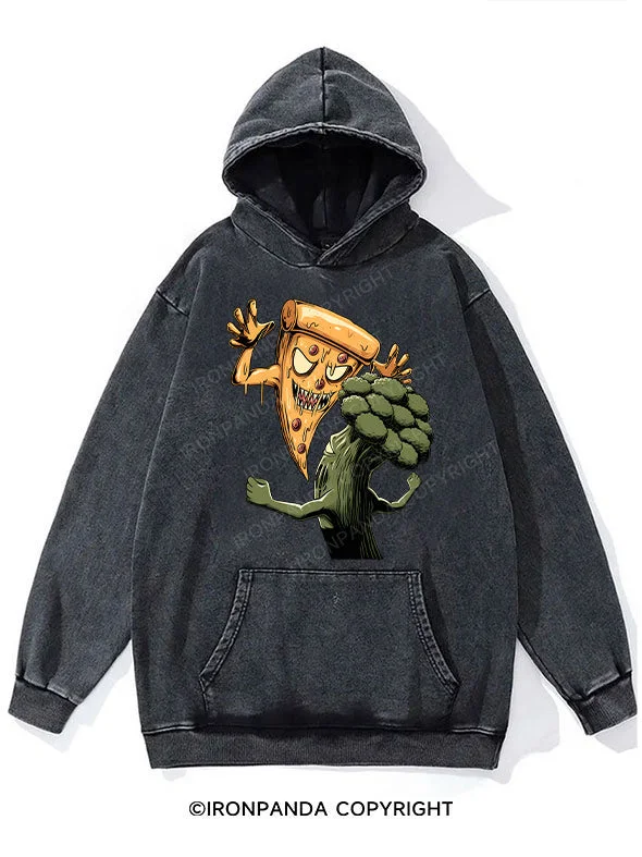 Hoodie For Official Team Customization-pizza vs Broccoli Washed Gym Hoodie