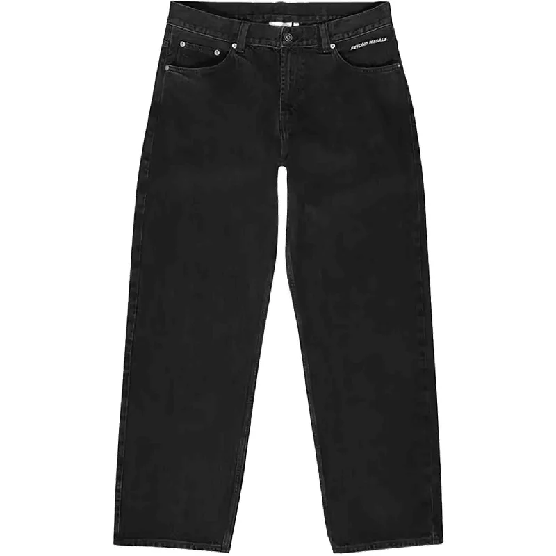 Pants With Custom Stitching-Beyond Medals Loose Jean Black