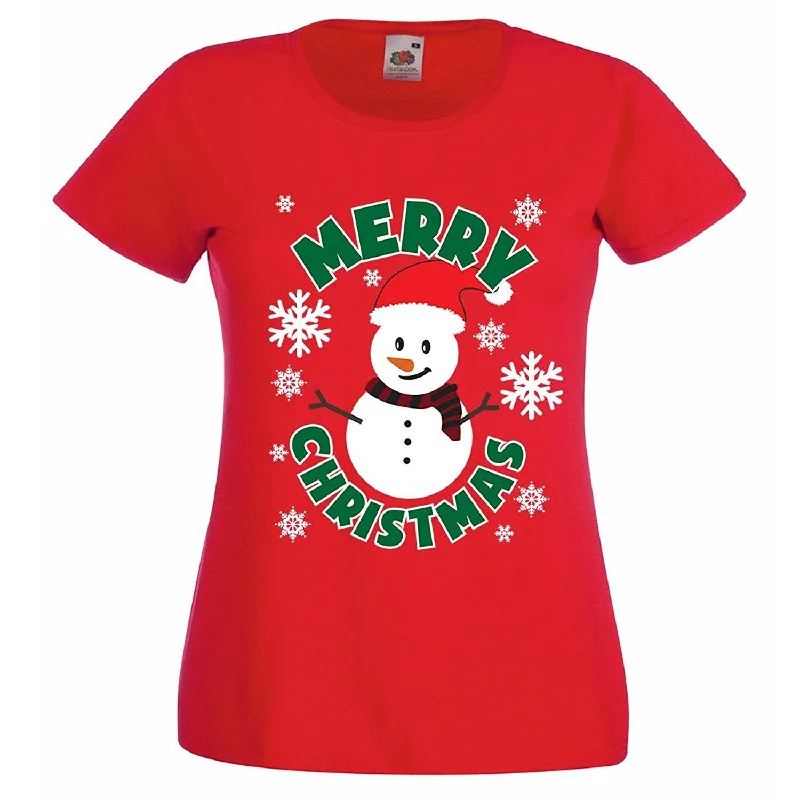 T-Shirt For Personalized Team Merchandise-Ladies Fit Merry Christmas Snowman T-Shirt