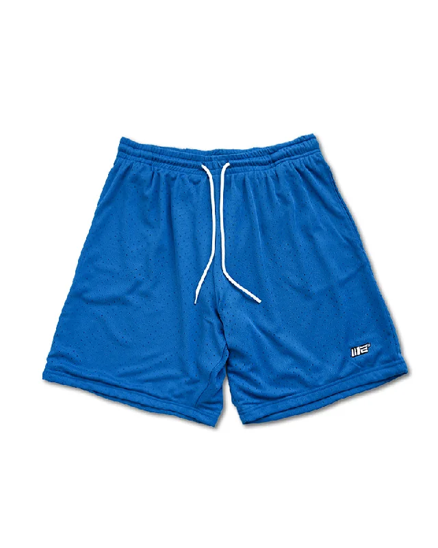 Shorts With Embroidered Team Names-Engage Logomark Mesh Shorts (Blue)