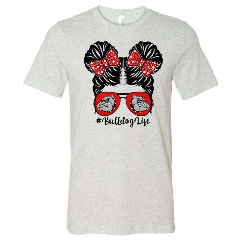 T-Shirt For Fan Gear Fundraising-#BulldogLife Girl with Messy Buns - Ash Short Sleeve Tee