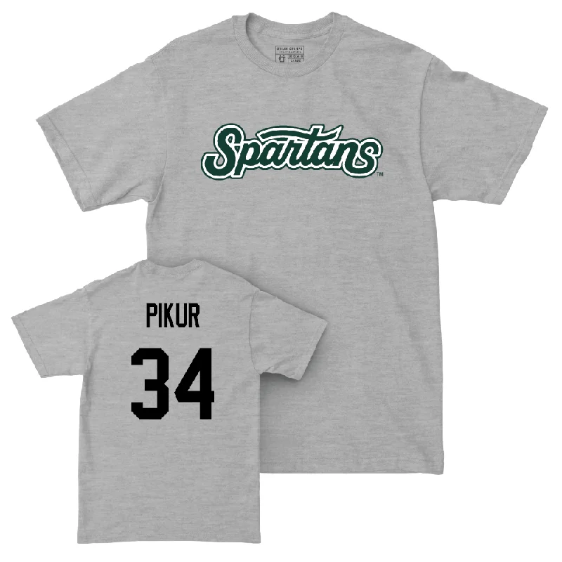 T-Shirt For Tournament Merchandise-Sport Grey Baseball Script Tee   - Logan Pikur