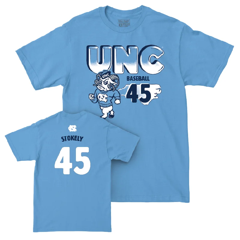 T-Shirt With Custom Text-UNC Baseball Mascot Carolina Blue Tee - Hunter Stokely