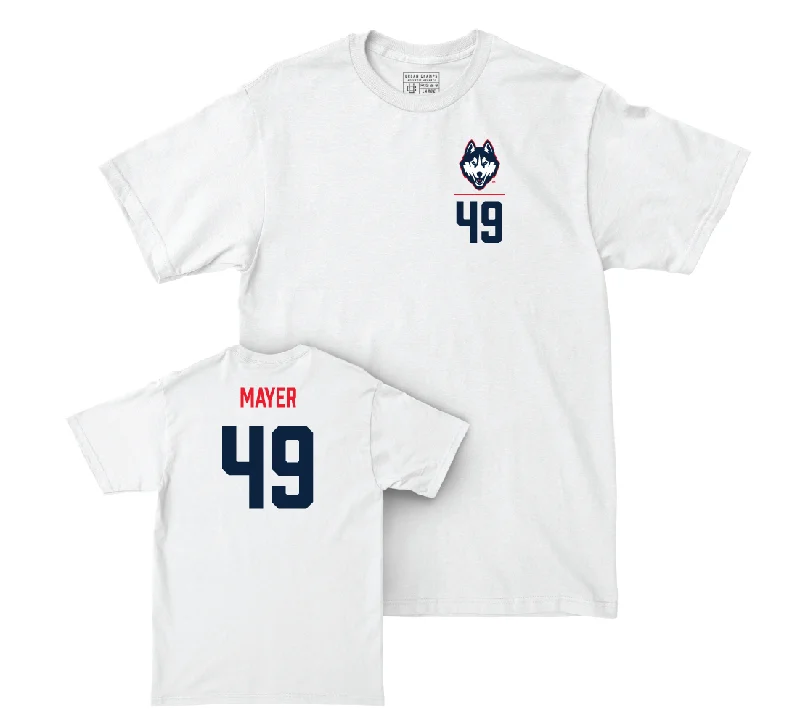 T-Shirt With Personalized Player Patches-UConn Baseball Logo White Comfort Colors Tee - Cameron Mayer | #49