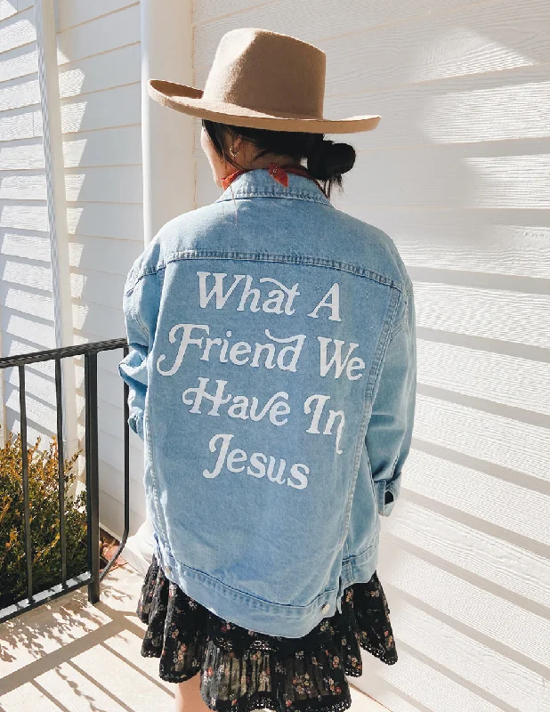 Jackets For Special Edition Fan Apparel-What a Friend In Jesus Denim Jacket