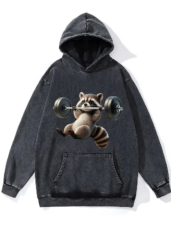 Hoodie For Custom Player Awards-BENCH PRESS RACCOON Washed Gym Hoodie