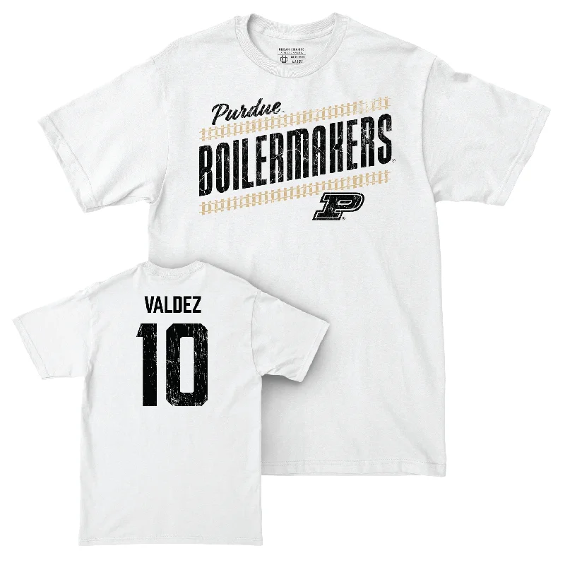 T-Shirt For Game Day Merchandise-Baseball White Slant Comfort Colors Tee - CJ Valdez | #10