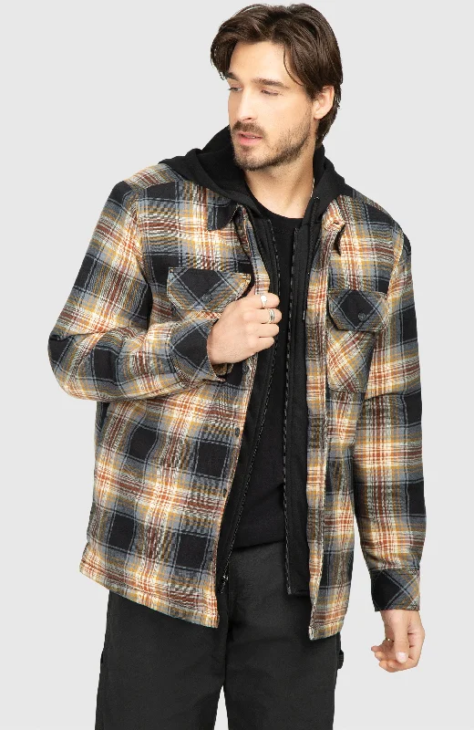 Jackets For Game Day-Chestnut Hooded Flannel Shirt Jacket