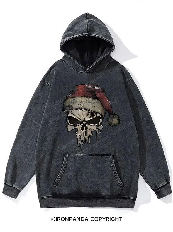 Hoodie For Fan Merchandise-Christmas Skeleton Washed Gym Hoodie