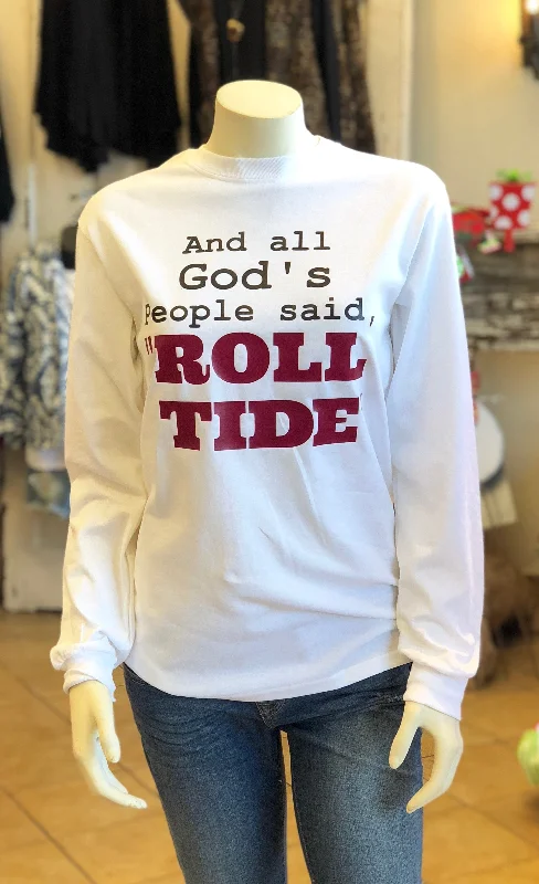 T-Shirt For Youth Leagues-And All God's People Said "Roll Ride" - White Tee