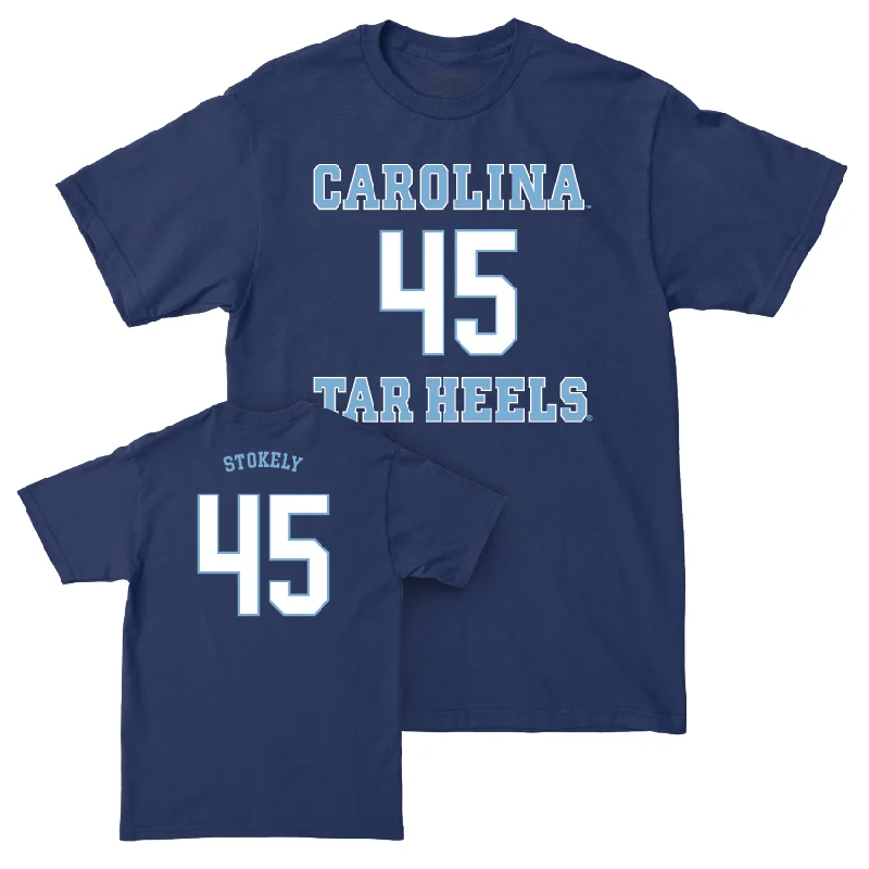 T-Shirt With Custom Fan Graphics-UNC Baseball Sideline Navy Tee - Hunter Stokely