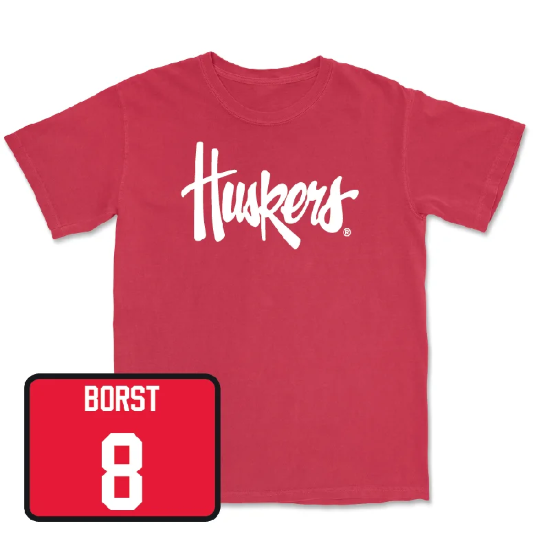 T-Shirt For Custom Player Gear-Red Baseball Huskers Tee - Evan Borst