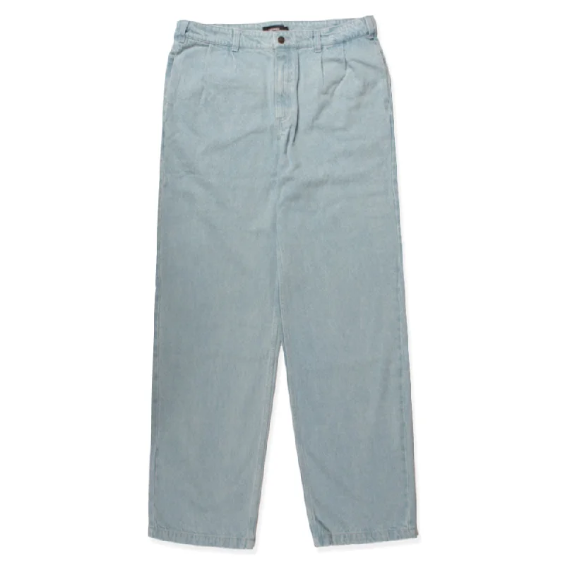 Pants For Professional Fan Gear Customization-THEORIES SKATEBOARDS BELVEDERE PLEATED DENIM TROUSER LIGHTWASH BLUE