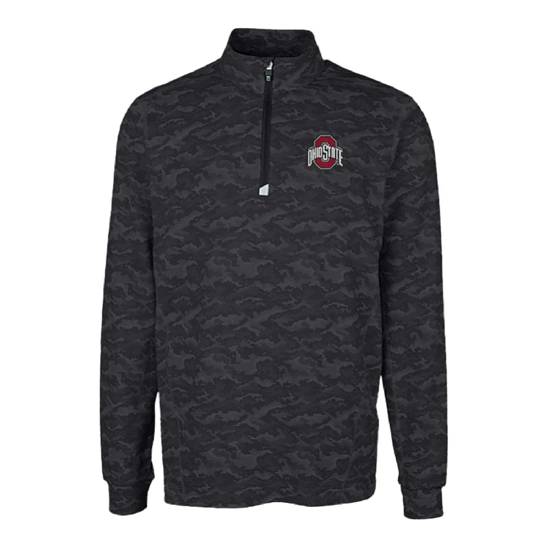 Jackets For Promotional Custom Orders-Ohio State Buckeyes Cutter & Buck Traverse Stretch Black Camo 1/4 Zip Jacket