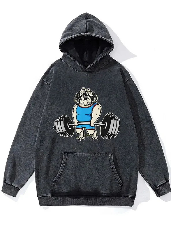 Hoodie For Special Edition Team Orders-deadlift Pekingese dog Washed Gym Hoodie