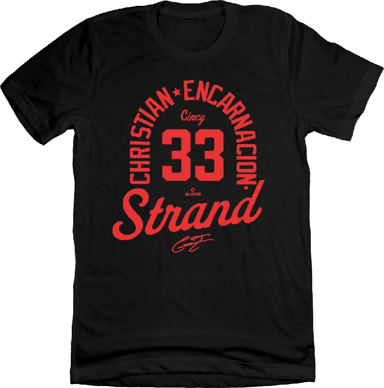 T-Shirt With Custom Patch Designs-Christian Encarnacion-Strand MLBPA Text Tee