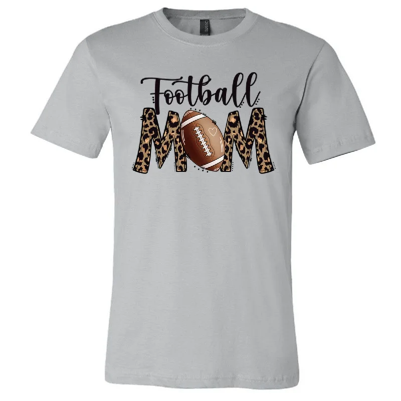 T-Shirt For Official Fan Gear Custom Orders-Football Mom Leopard Letters - Silver Shortsleeves Tee