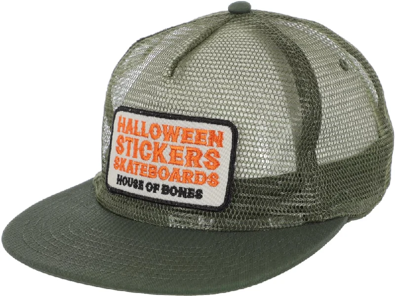 Hat For Softball Fan Custom Gear-Halloween Stickers Skateboards House Of Bones Hat - Army Green