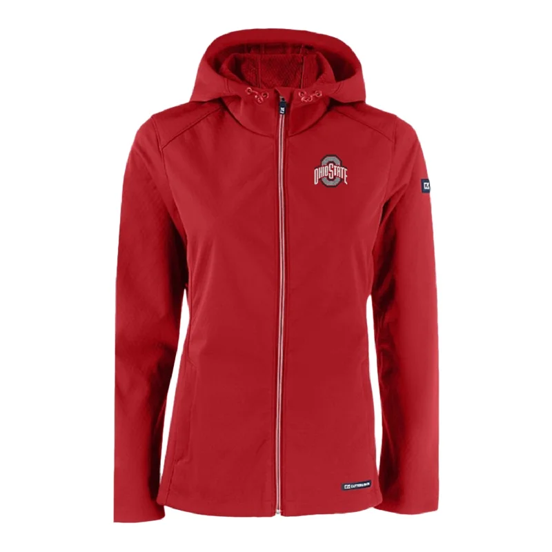 Jackets For Family Fan Merchandise-Ladies Ohio State Buckeyes Cutter & Buck Eco Softshell Scarlet Full Zip Jacket