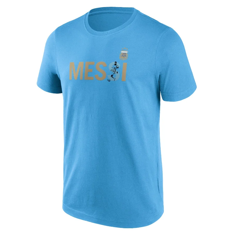 T-Shirt With Custom Logo-Argentina Lionel Messi Adult Name Graphic T-shirt Football Soccer by Majestic