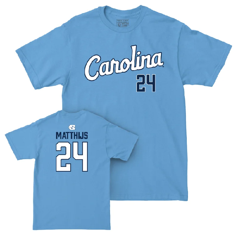 T-Shirt For Tournament Team Apparel-UNC Baseball Carolina Blue Script Tee   - Matthew Matthijs