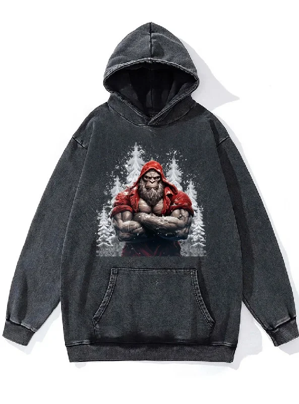 Hoodie For Event And Tournament Gear-muscle santa gorilla Washed Gym Hoodie