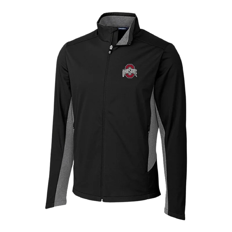 Jackets For Personalized School Event Gear-Ohio State Buckeyes Cutter & Buck Navigate Softshell Black Full Zip Jacket