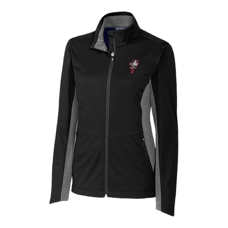 Jackets For Team Logo Customization-Ladies Ohio State Buckeyes Cutter & Buck Navigate Softshell Black Full Zip Jacket