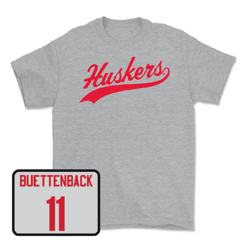 T-Shirt For Personalized Team Merchandise-Sport Grey Baseball Script Tee - Max Buettenback