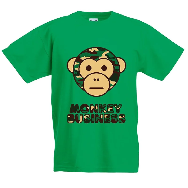 T-Shirt With Custom Fan Graphics-Kids Unisex Fit Monkey Business Camo T-Shirt