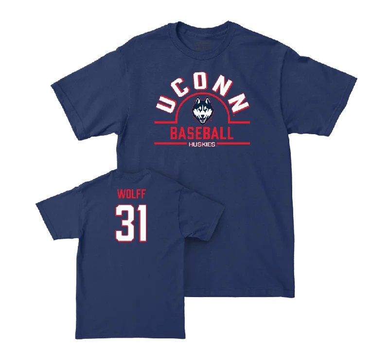 T-Shirt For Limited Edition Merchandise-UConn Baseball Arch Navy Tee - Devin Wolff | #31