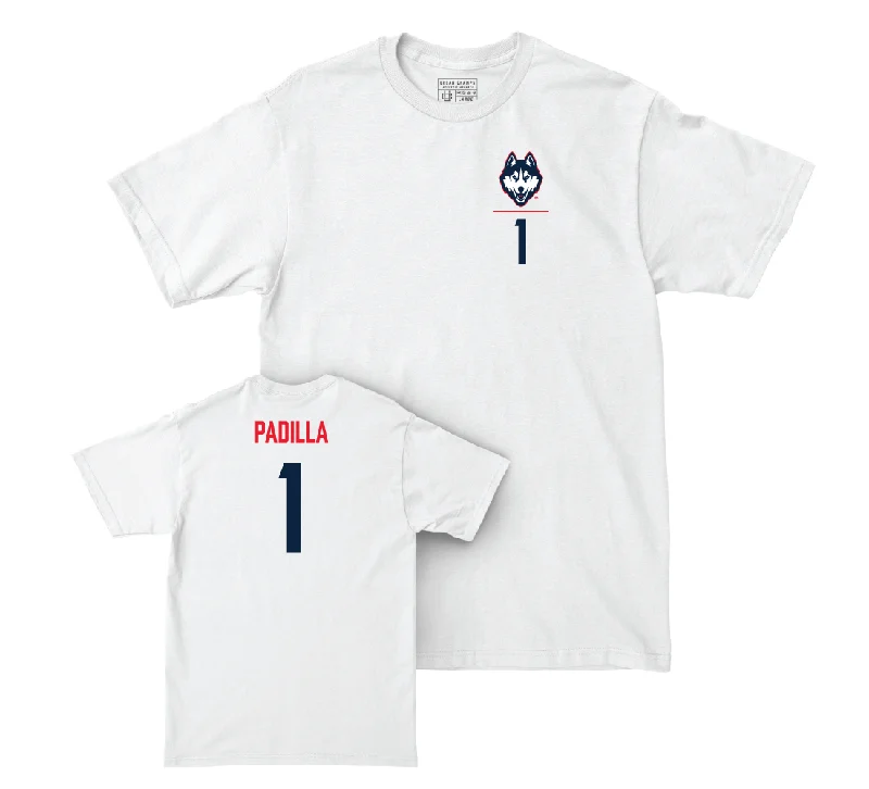 T-Shirt For Professional Fan Apparel-UConn Baseball Logo White Comfort Colors Tee - Bryan Padilla | #1