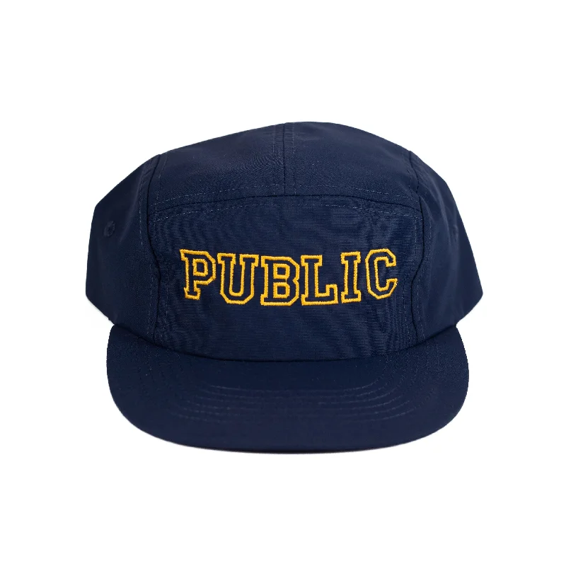 Hat With Team Logo-PUBLIC SKATESHOP - "ACADEMY" 5 PANEL HAT (NAVY)