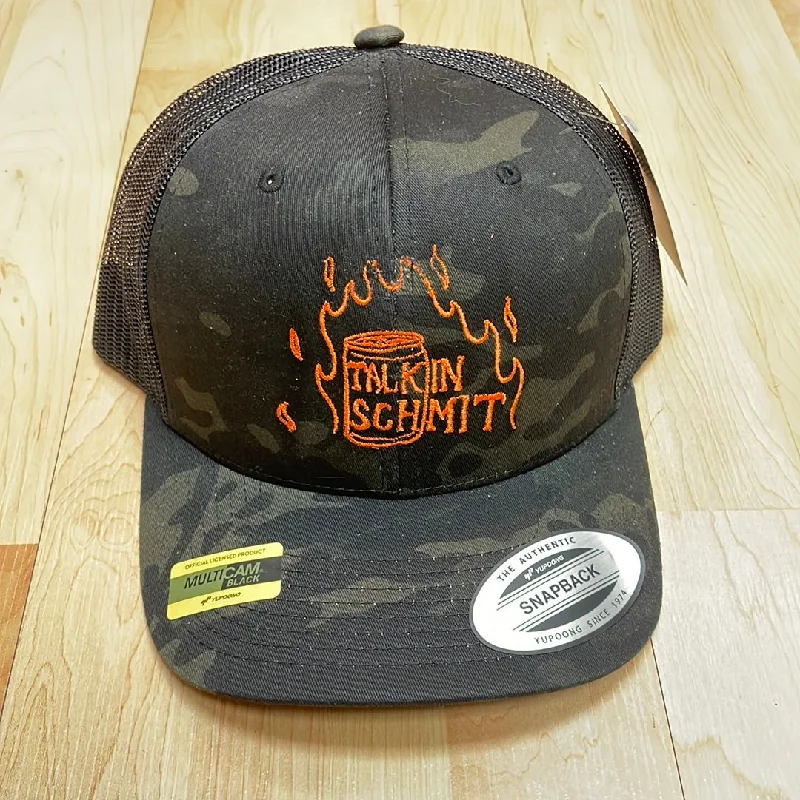 Hat For High-Quality Team Merchandise-Talkin' Schmit Neckface Fire Trucker Hat - Black Camo