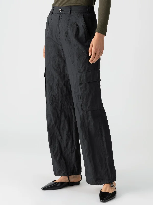 Pants For Adults-Cinched Nylon Semi-High Rise Cargo Pant Black