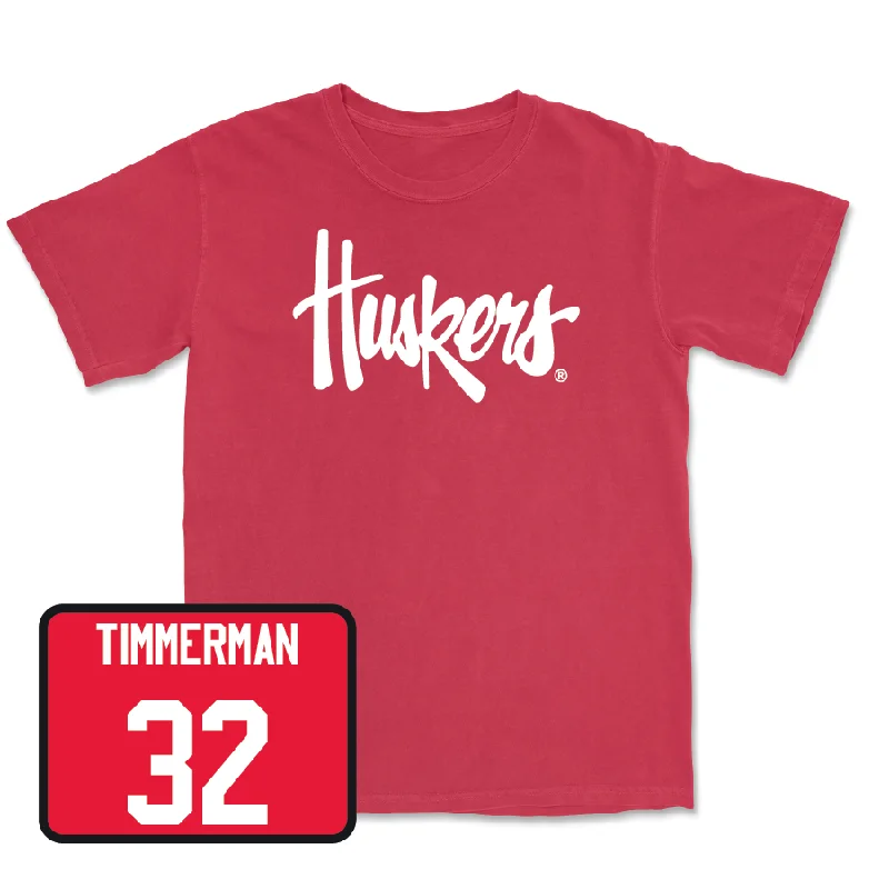 T-Shirt For School Fan Orders-Red Baseball Huskers Tee - Tucker Timmerman