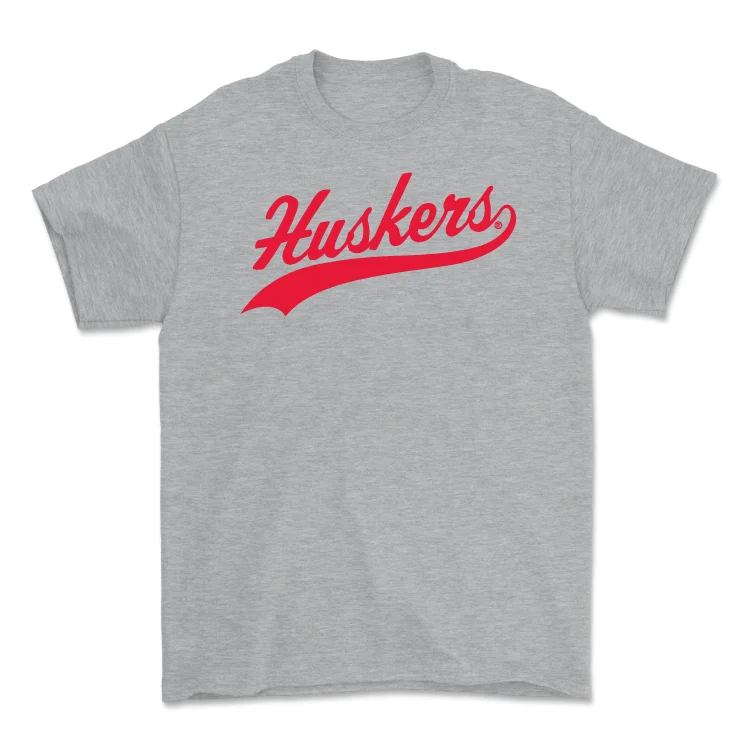 T-Shirt For Softball Fan Gear-Sport Grey Baseball Script Tee - Hayden Lewis