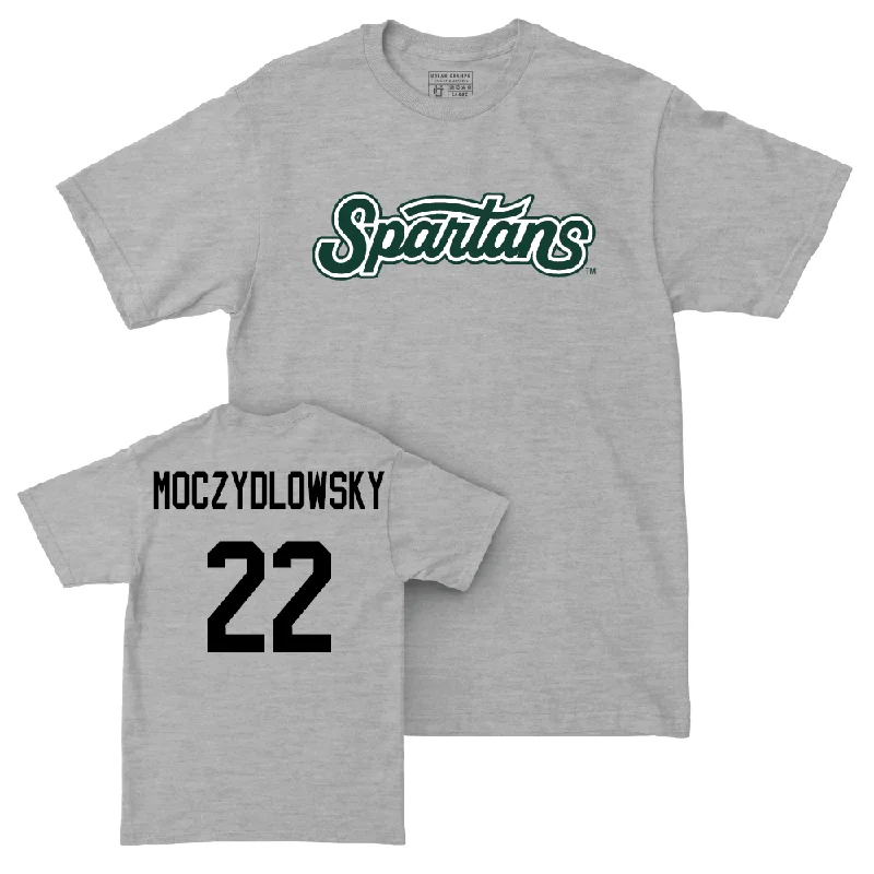 T-Shirt With Custom Stitching-Sport Grey Baseball Script Tee   - Gavin Moczydlowsky