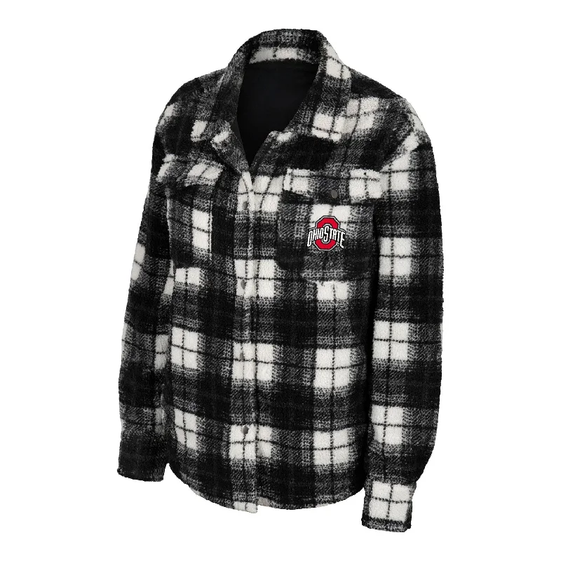 Jackets For Exclusive Custom Fan Gear-Ladies Ohio State Buckeyes Hug Me Plaid Black Shacket