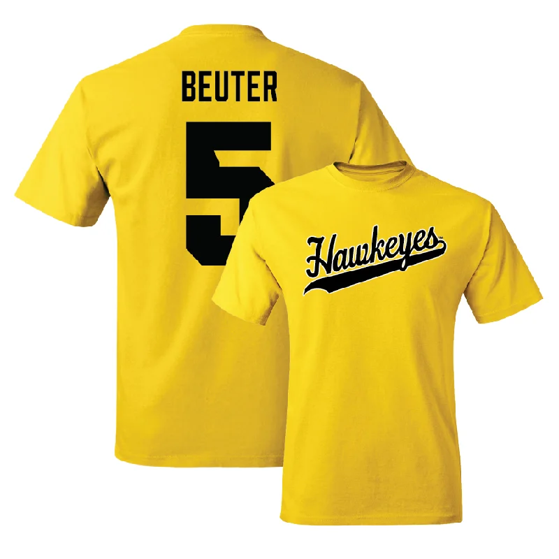 T-Shirt For Promotional Team Events-Gold Baseball Script Tee  - Reece Beuter