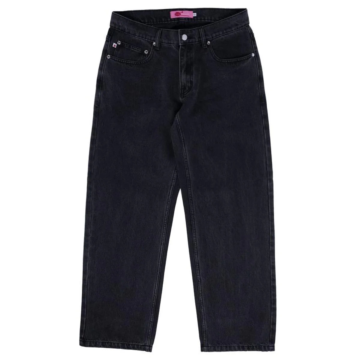 Pants With Personalized Graphics-Frog Five Pocket Denim Pants: Washed Black