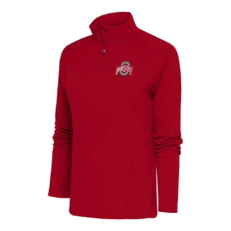 Jackets With Custom Player Numbers-Ladies Ohio State Buckeyes 1/2 Zip Tribute Scarlet Jacket