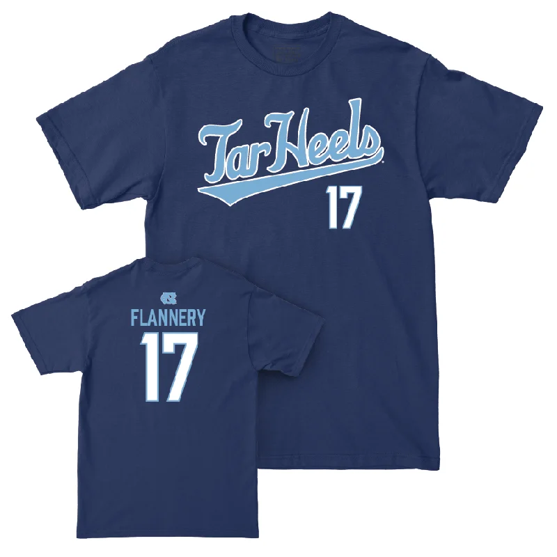 T-Shirt For Softball Player Gear-UNC Baseball Navy Script Tee  - Boston Flannery