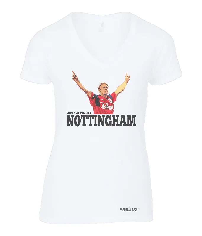 T-Shirt For Fan Gear Fundraising-Psycho 'Welcome to Nottingham' Ladies V Neck T-Shirt