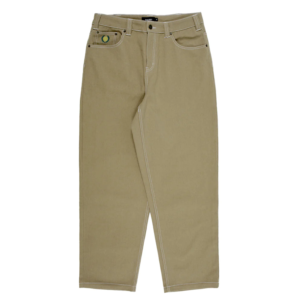 Pants For Team Event Custom Orders-THEORIES SKATEBOARDS PLAZA JEANS KHAKI W/ CONTRAST STITCH