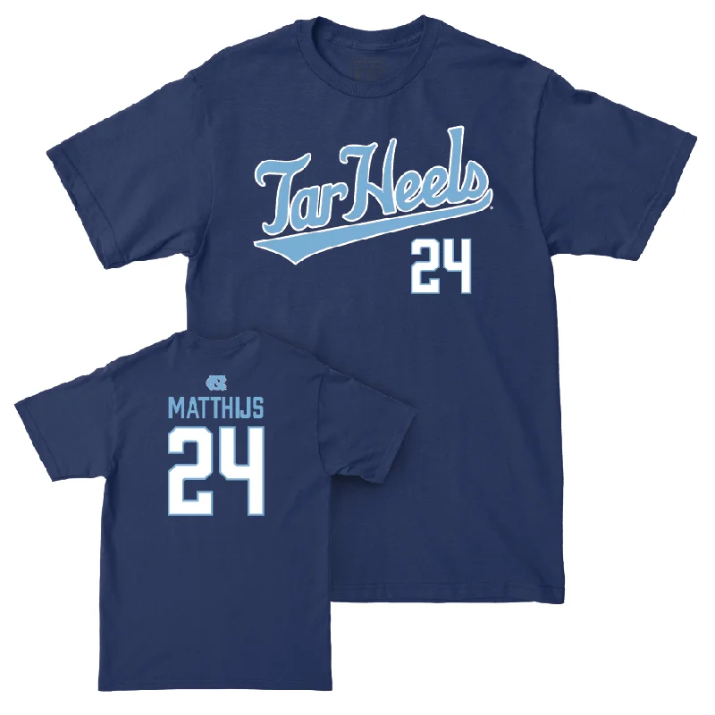 T-Shirt For Special Fan Gifts-UNC Baseball Navy Script Tee   - Matthew Matthijs