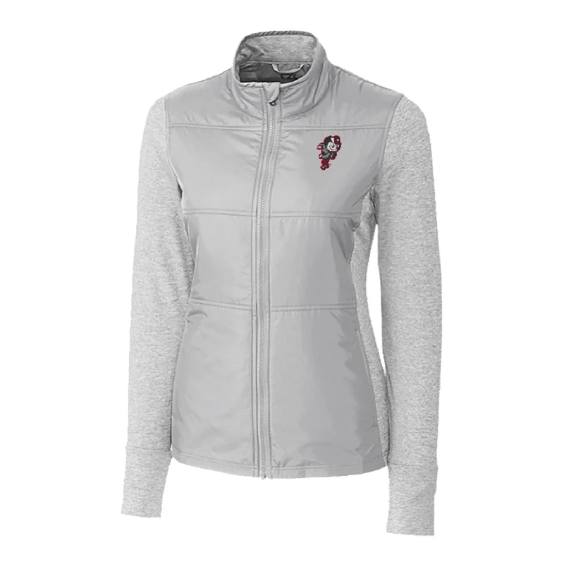 Jackets For Exclusive Tournament Merchandise-Ladies Ohio State Buckeyes Cutter & Buck Stealth Hybrid Quilted Gray Full Zip Jacket