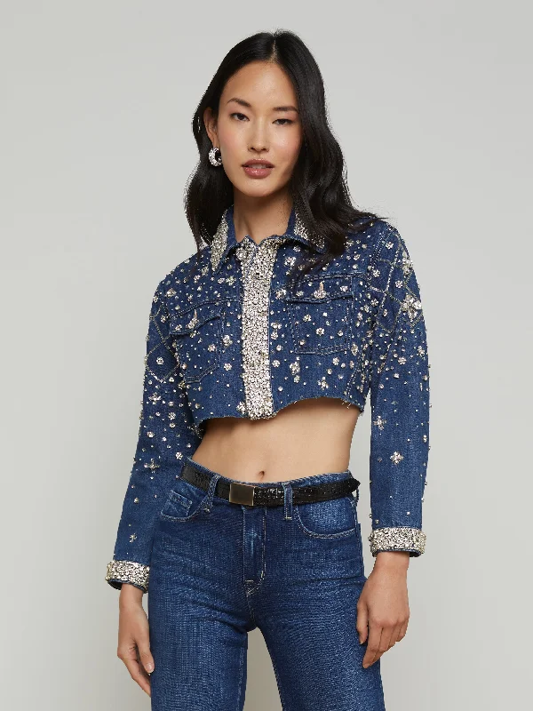 Jackets For Professional Fan Apparel-Genevie Embellished Denim Jacket